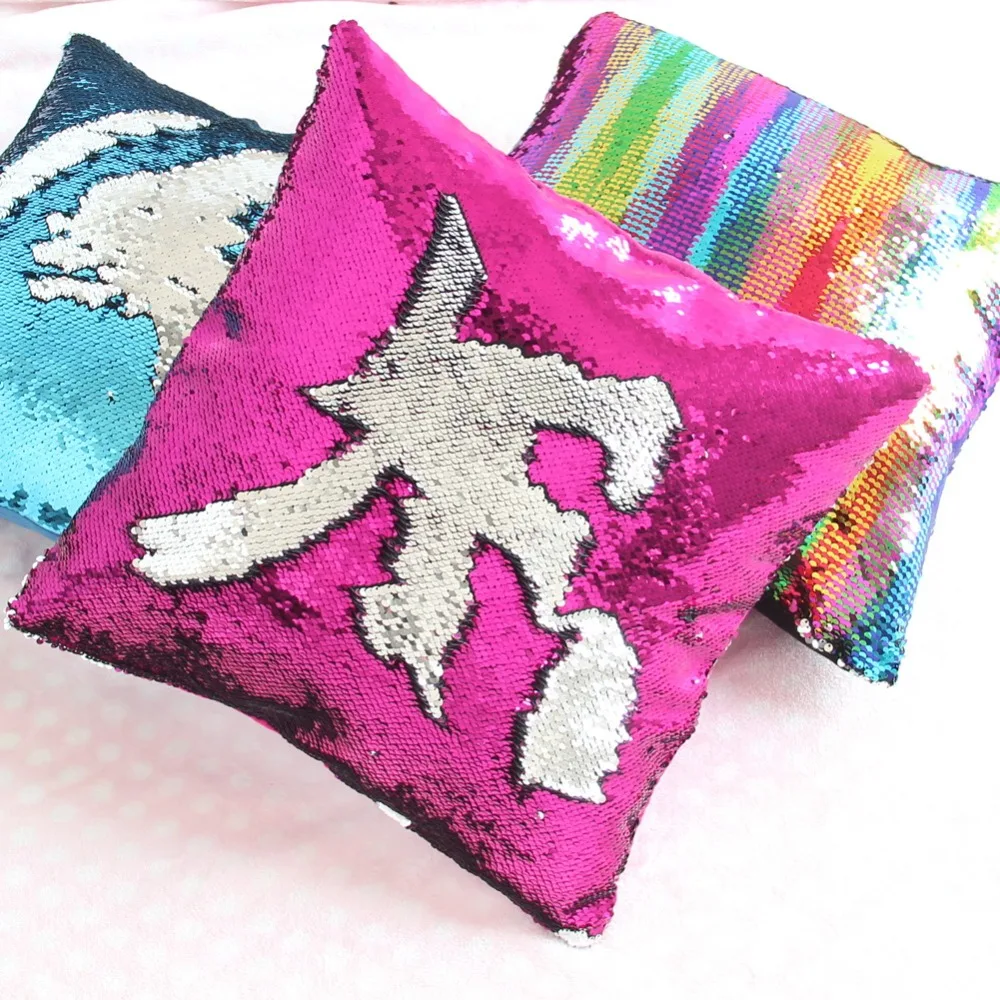 

Home Decor Mermaid Magic Reversible Sequins Pillow Decorative Cushions With Insert Two Color Changing Cushion 40x40cm