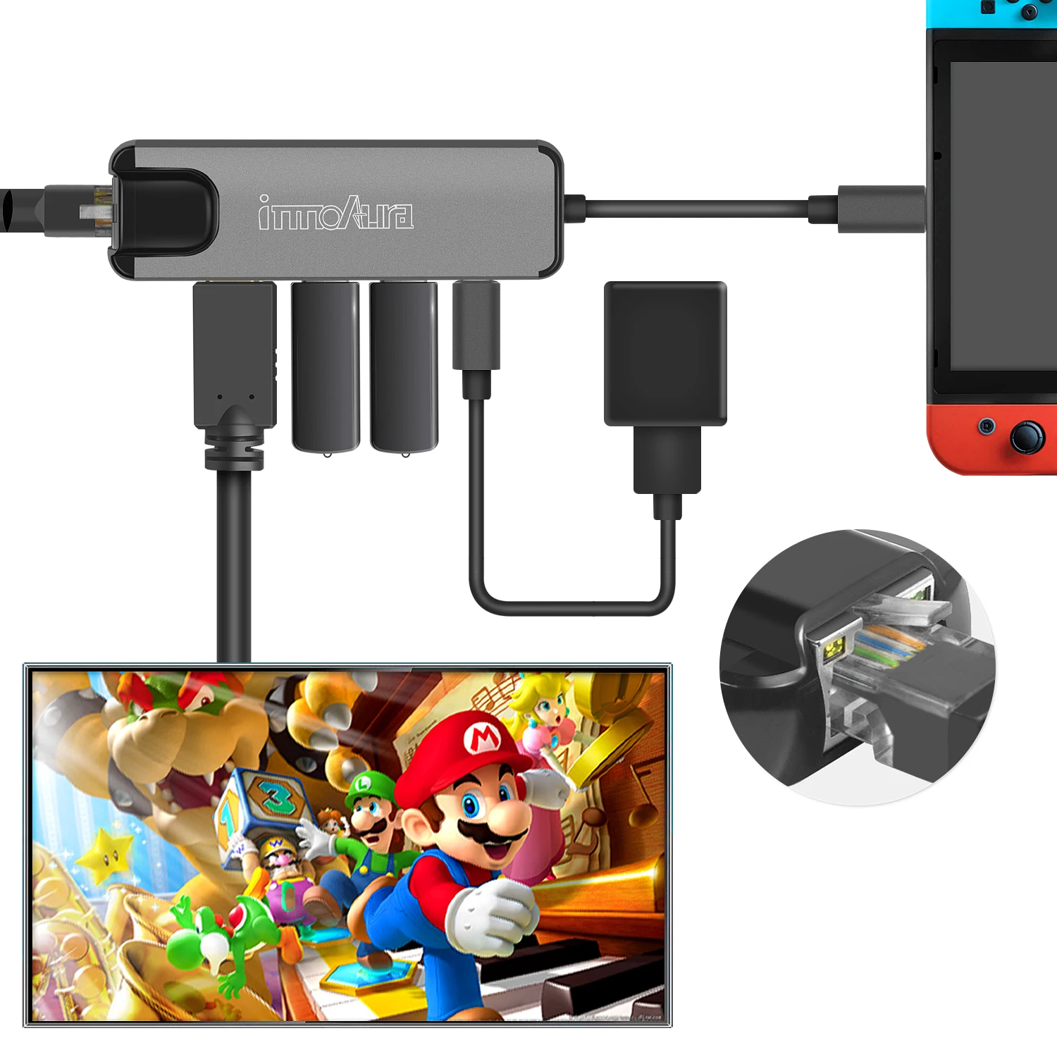 

nintend Switch Type C 2 USB 3.0 Ports Hub Adapter Dock Station with 4K HDMI Converter PD Charging Gigabit Ethernet Ports