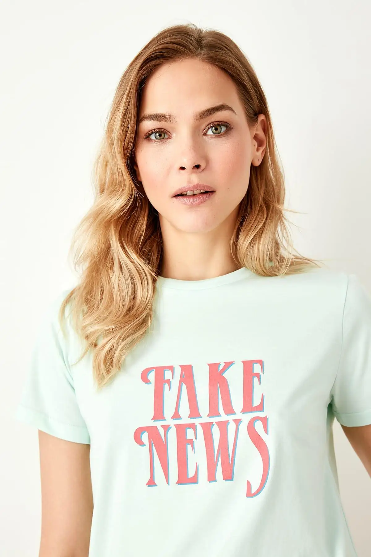 Trendyol мятный базовый Печатный трикотажные футболки TWOSS19VG0209|Футболки| |