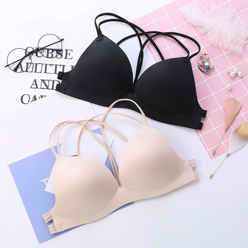 

Strappy Bra PushUp Bras Padded wire free Push Up Bralette Sexy Women Underwear BH Deep V Black Fashion intimacy Breast lift