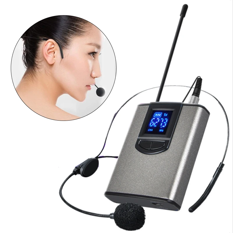 

UHF Wireless Microphone Lavalier Headworn With Bodypack Transmitter Rechargeable Receiver 1/4" Output For Teaching Speaking
