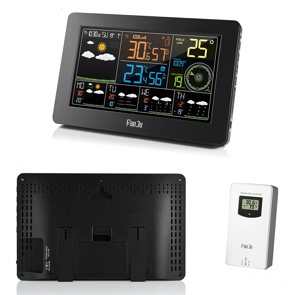 FanJu FJW4 Wi Fi метеостанция настенный цифровой будильник термометр гигрометр прогноз