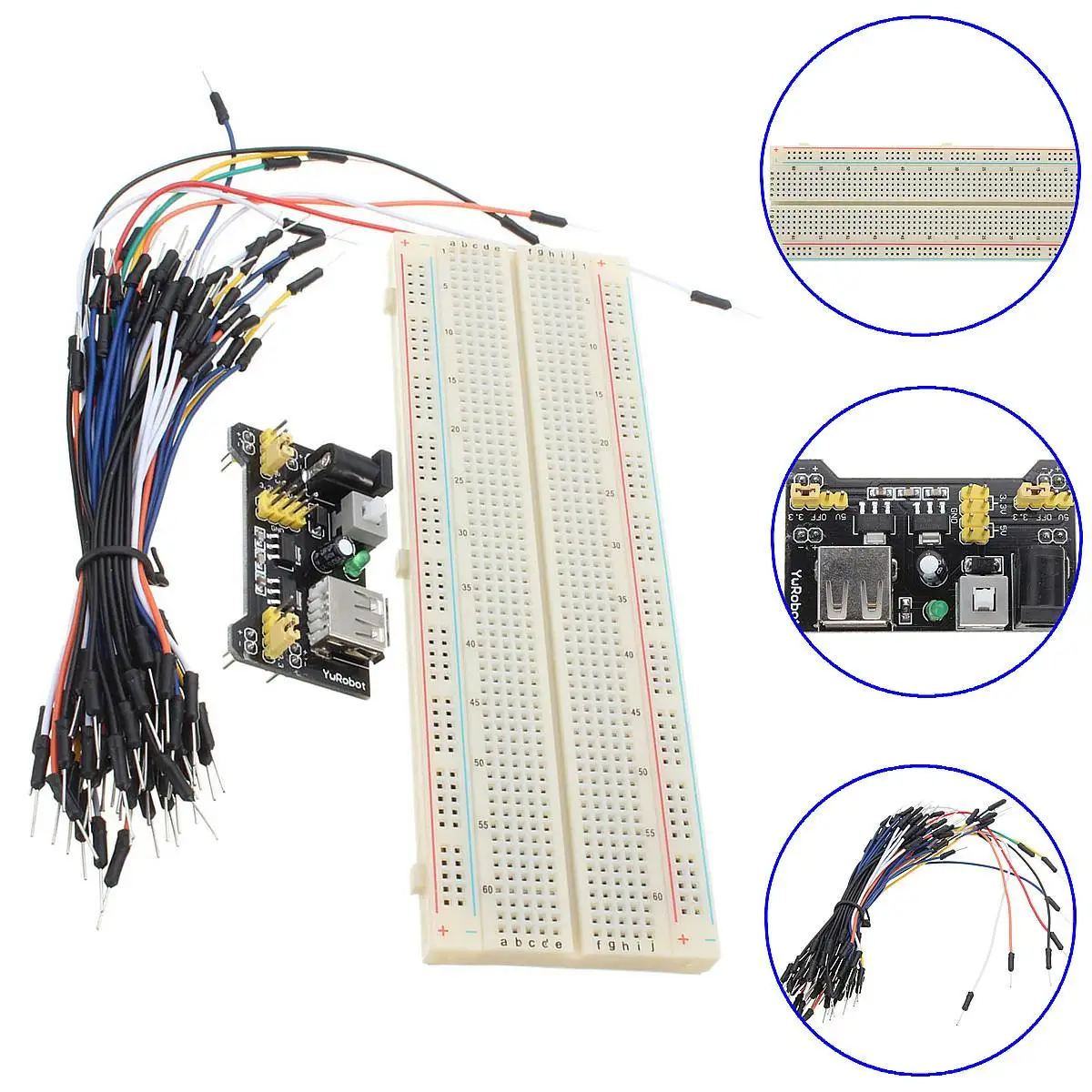 

MB-102 830 Point Solderless PCB Breadboard+Power Supply+65Pcs Jump Cable Wires Nickel Plating 16.5x5.5x1cm Reusable Flexible