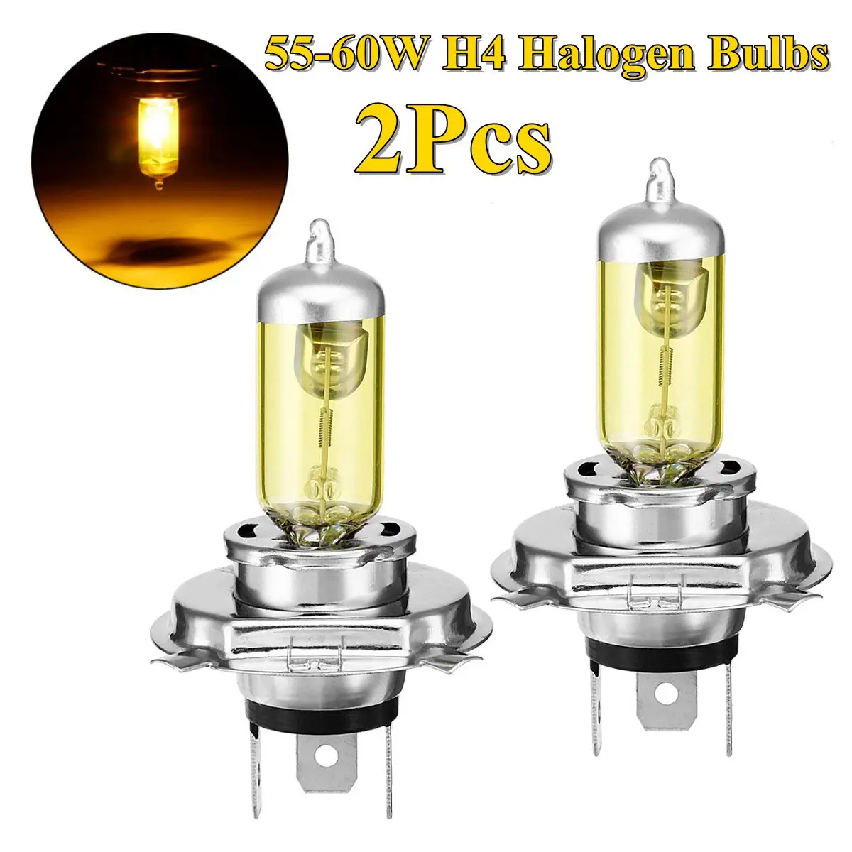

2Pcs H4 12V 50-60W 100W 3200K Yellow Car Headlight Bulb Fog Lamp Bulb Super Yellow Auto Head Light Bulbs Automobiles Light Sourc