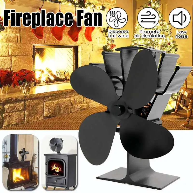 Efficient 4 Blade Heat Powered Stove Fan Log Wood Burner Eco Friendly