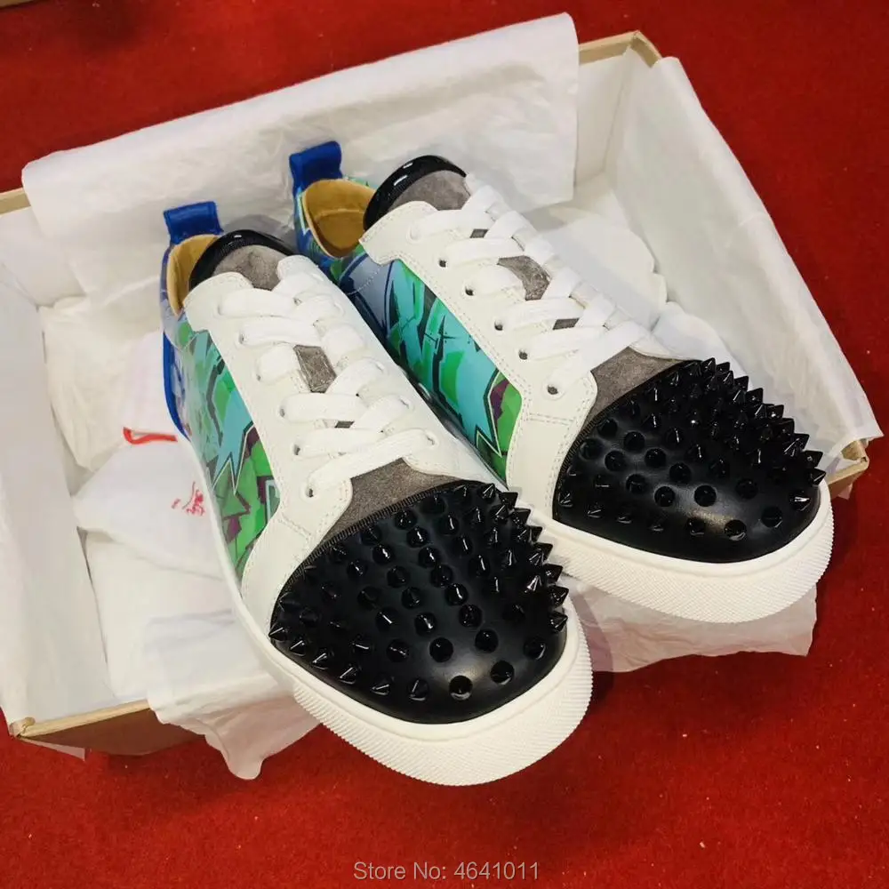 

Low Cut Leisure cl andgz Lace up Blue mix Green Monster leather Rivet Fashion Red bottoms For Men Shoes Sneakers casual Flat