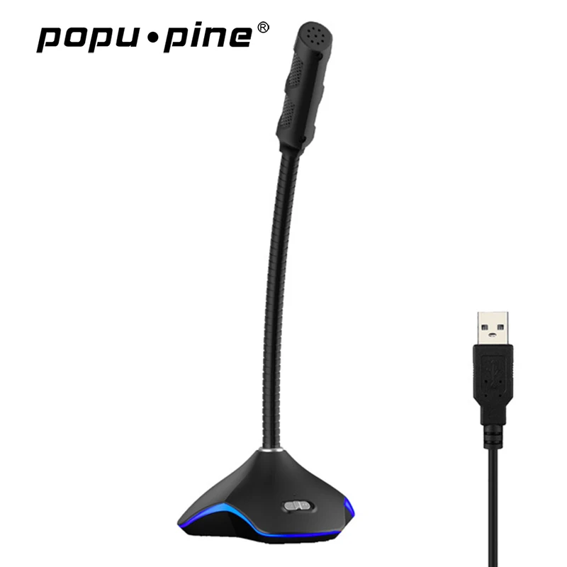 

Flexible 5V Wired Condenser USB Microphone With Blue Led Light For Computer Skype LOL Gaming Recording Studio Microfone