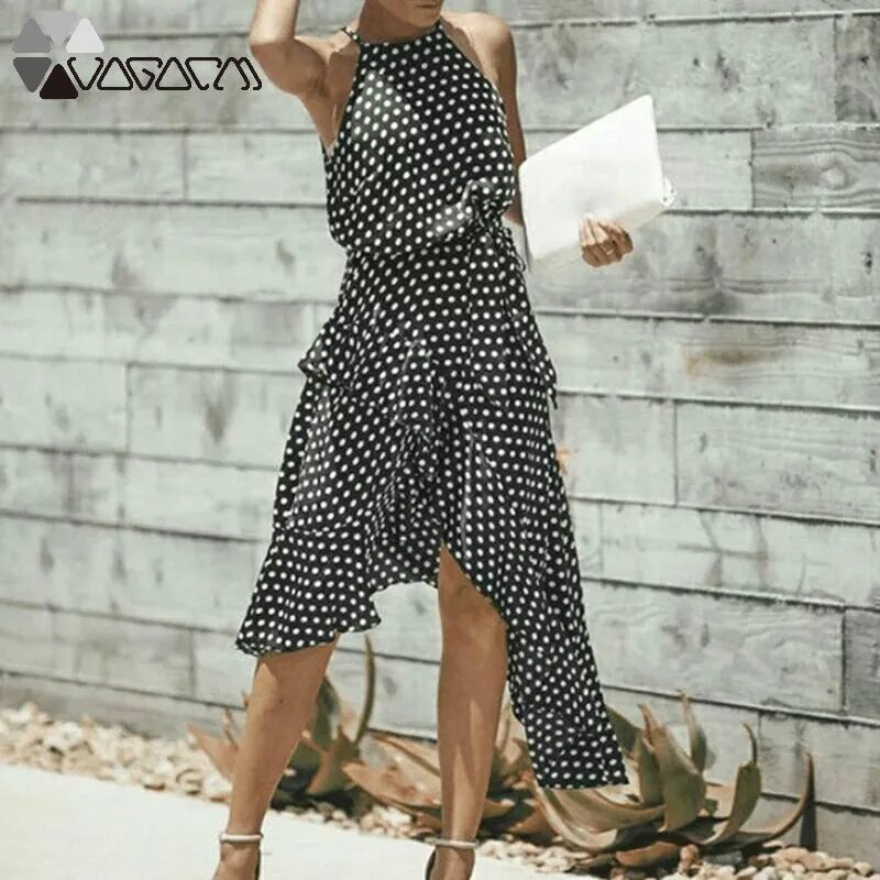 

2019 Summer Dress Women Fashion Halter Polka Dot Print Casual Dresses Ladies Ruffles Elegant Dress Plus Size Dresses Vestidos