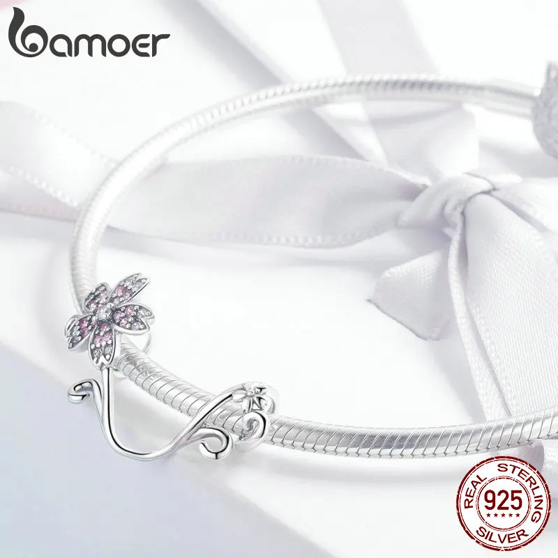 BAMOER Hot Sale Authentic 925 Sterling Silver Sakura Cherry Flower Pendant Charms Fit Original Bracelets Jewelry Making SCC1033