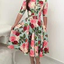 Joineles, бохо, Ретро стиль, шикарный стиль, Летнее цветочное женское платье, круглый вырез, половина рукава, ремни, модное, на молнии, Vestidos, офисное, Повседневное платье