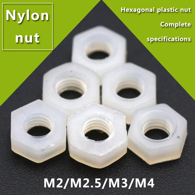 

50pcs M2 M2.5 M3 M4 M5 Nylon Hex Nut Hexagon Plastic Hex Nuts/diy toy accessories/technology model parts/baby toys