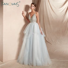 Роскошные Свадебные платья с длинным v-образным вырезом блестящее расшитое бисером свадебное платье из тюля бальное платье принцессы Vestido de Noiva WN24