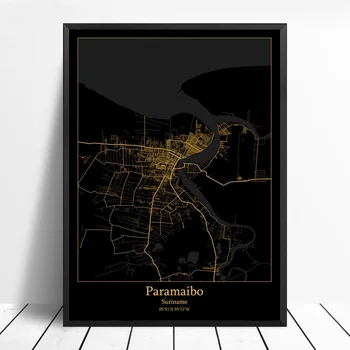 

Paramaibo Suriname city map Black and Gold City Map Modern City Canvas Art Print Wall Pictures for Living Room No Frame