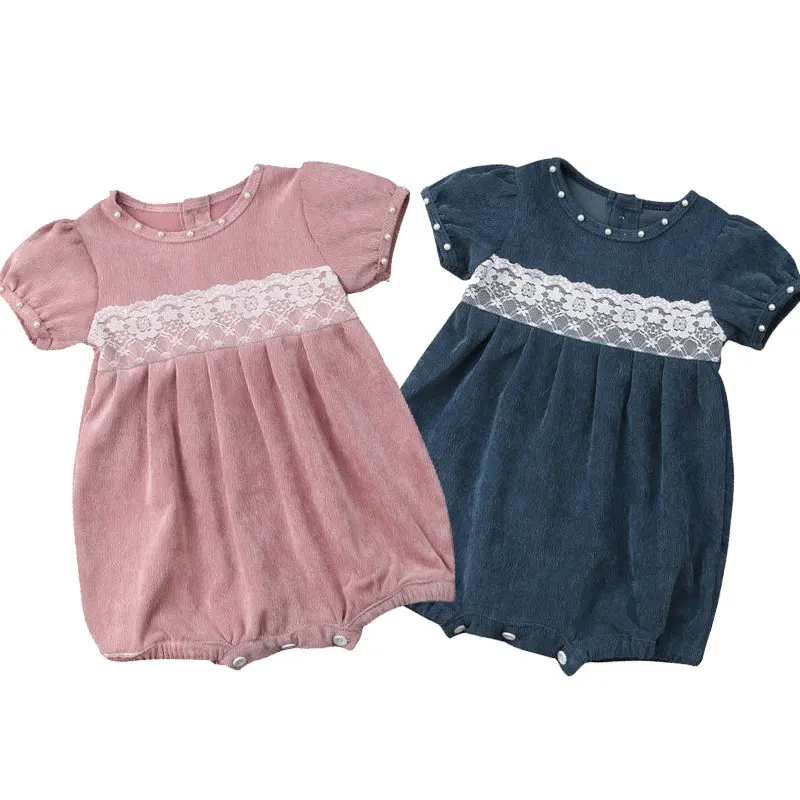 Corduroy Baby Girl Bodysuits Infant Newborn Jumpsuits Princess Pearl