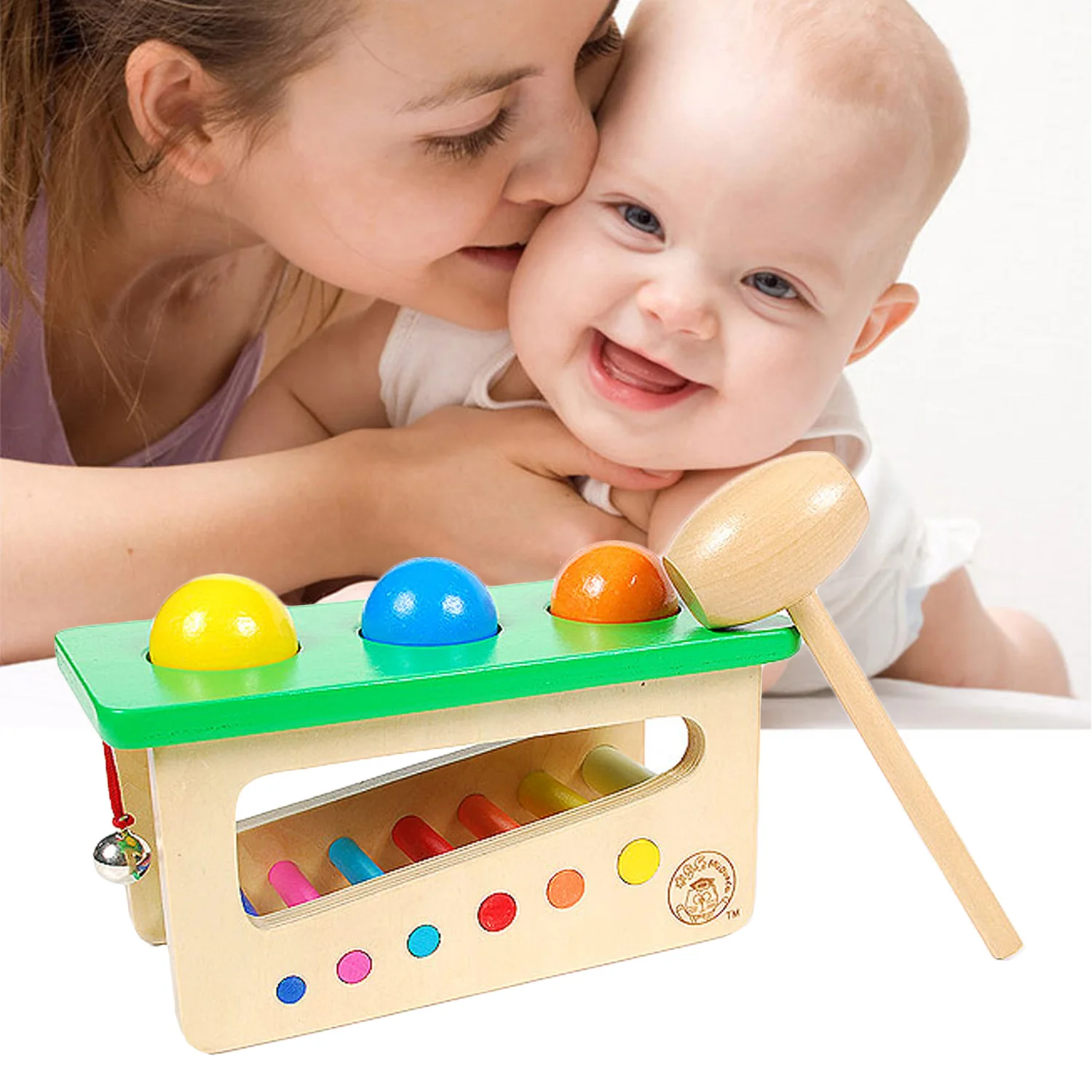

Kids Colorful Wooden Wooden Hammer Stick Hammer Box Toys Wood Knocks Pounding Hammering Percussion Sound Maker Educational Toy