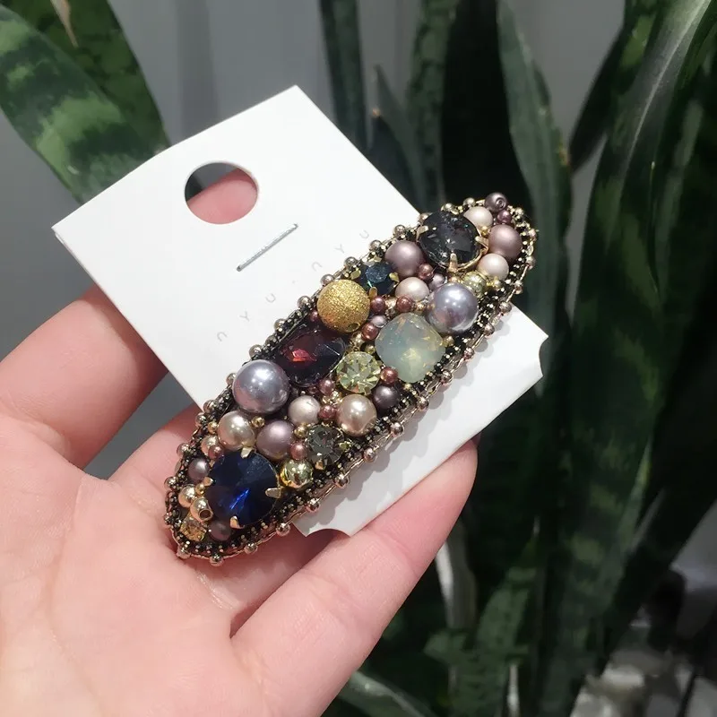 

Handmade Elegant Barrettes Pearl Hairpins Clips Jewelry Korean Holiday Shiny Colorful Crystal Hairgrips For Women New