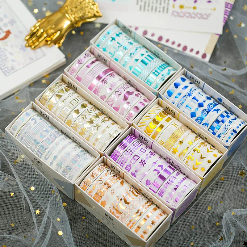 

10Pcs/Set Shining Bronzing Masking Tape Creative Decorative Tape Cute Washi Tape Set For Kids DIY Scrapbooking Diary Supplies