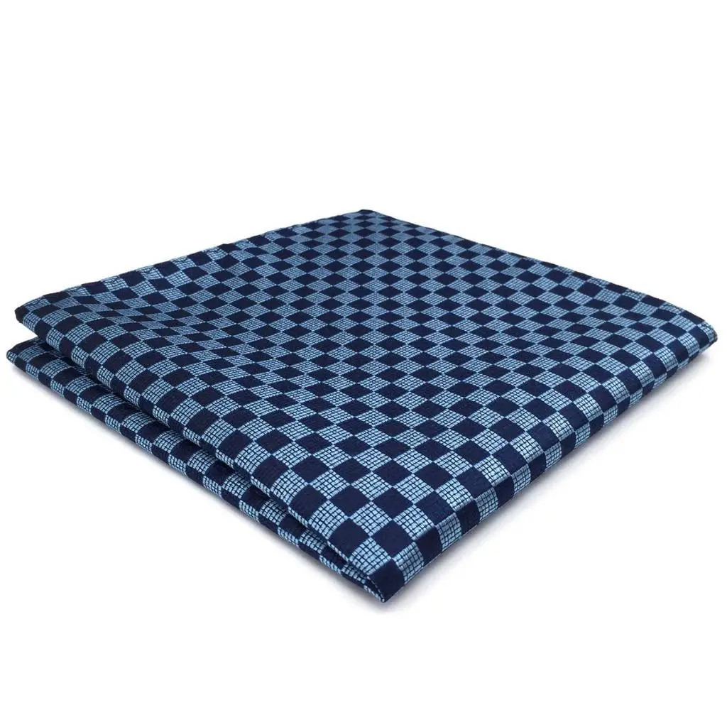 

CH22 Navy Light Blue Checkes Mens Pocket Square Wedding Fashion Hanky Dress Accessory Silk
