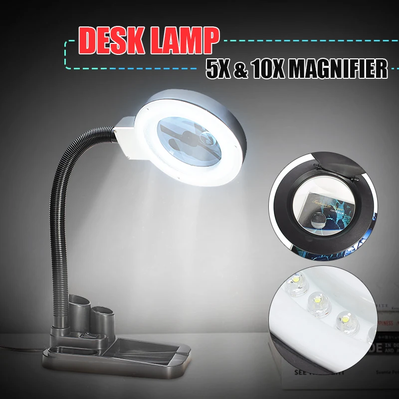 CLAITE Crafts стеклянная линза LED настольная лупа лампа Свет 5X 10X увеличительная Лупа
