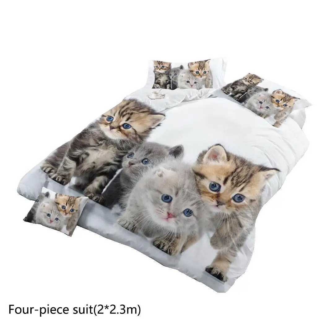 

3D Animal Pattern Sheets Quilt Cover Pillowcase Home, Hotel, Wedding Bedding Cat Set animal pattern.