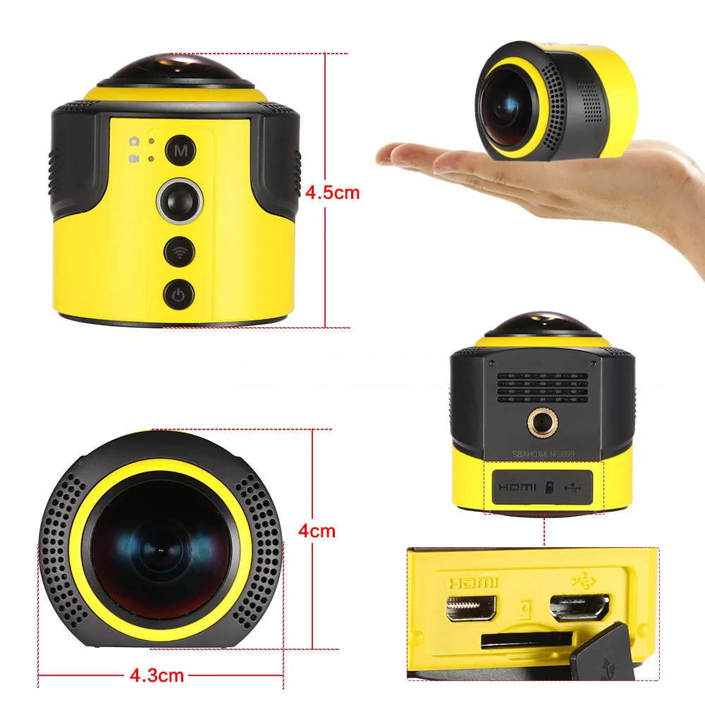 Камера с обзором 360 градусов Detu Wi Fi 1080P 30fps 8 Мп рыбий глаз для виртуальных очков