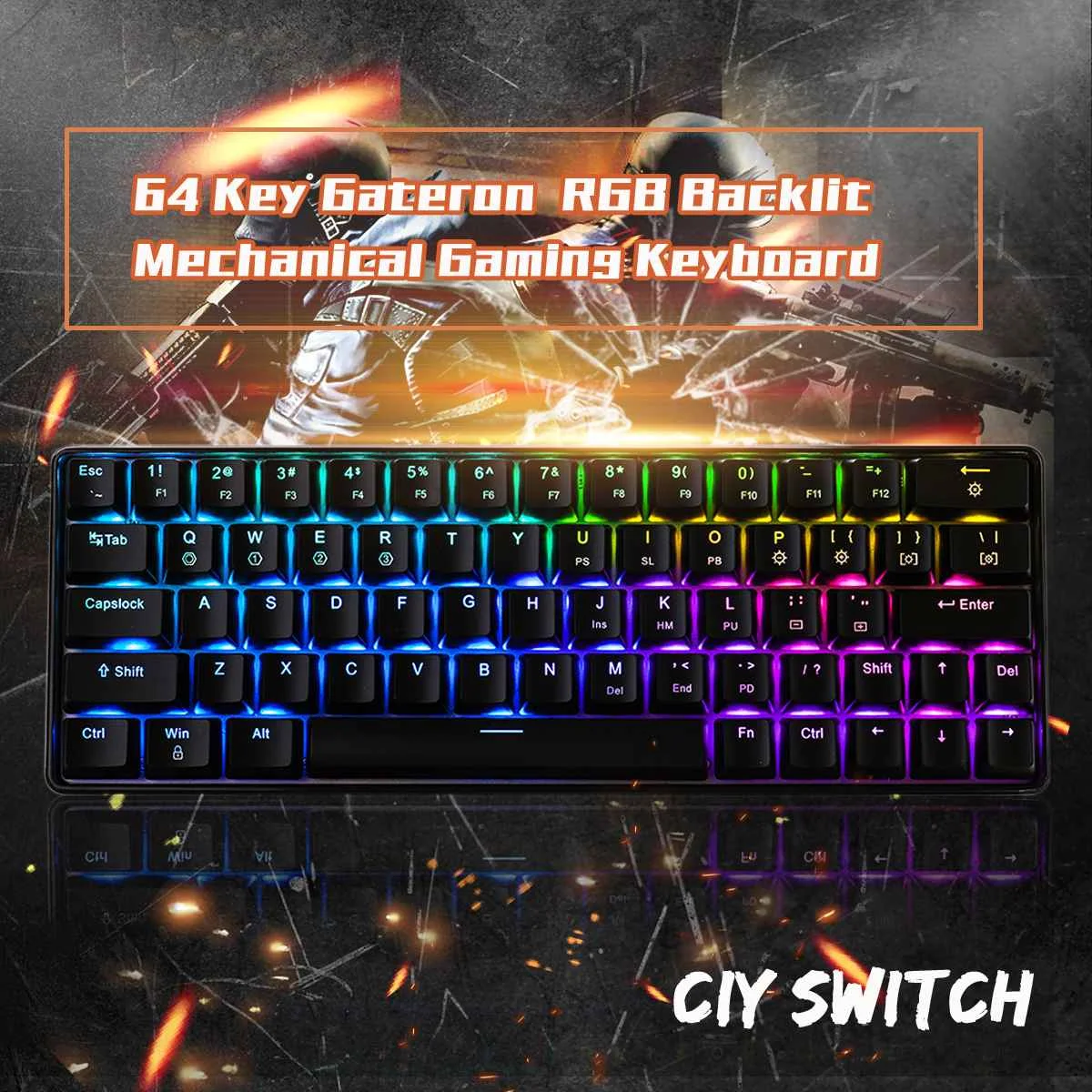 

Gateron Switch Mechanical Keyboard GK64 64 Key Hot Swappable CIY Switch RGB Backlit Mechanical Gaming Keyboard