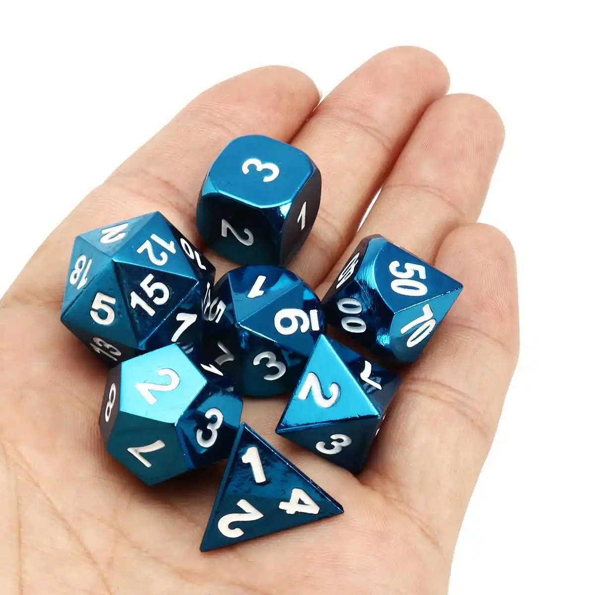 7 قطعة سبائك الزنك متعدد السطوح الأزرق النردات كيت الترفيه النرد الدعامة ل DND RPG MTG في الهواء الطلق جمع بوكر ألعاب مضحكة لعب
