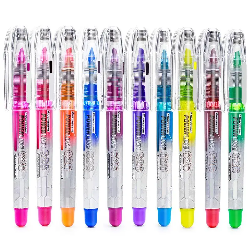 

10 Colors Straight Liquid Highlighter Pen Student Marker Pen for Clear Marking Office Stationery Supplies