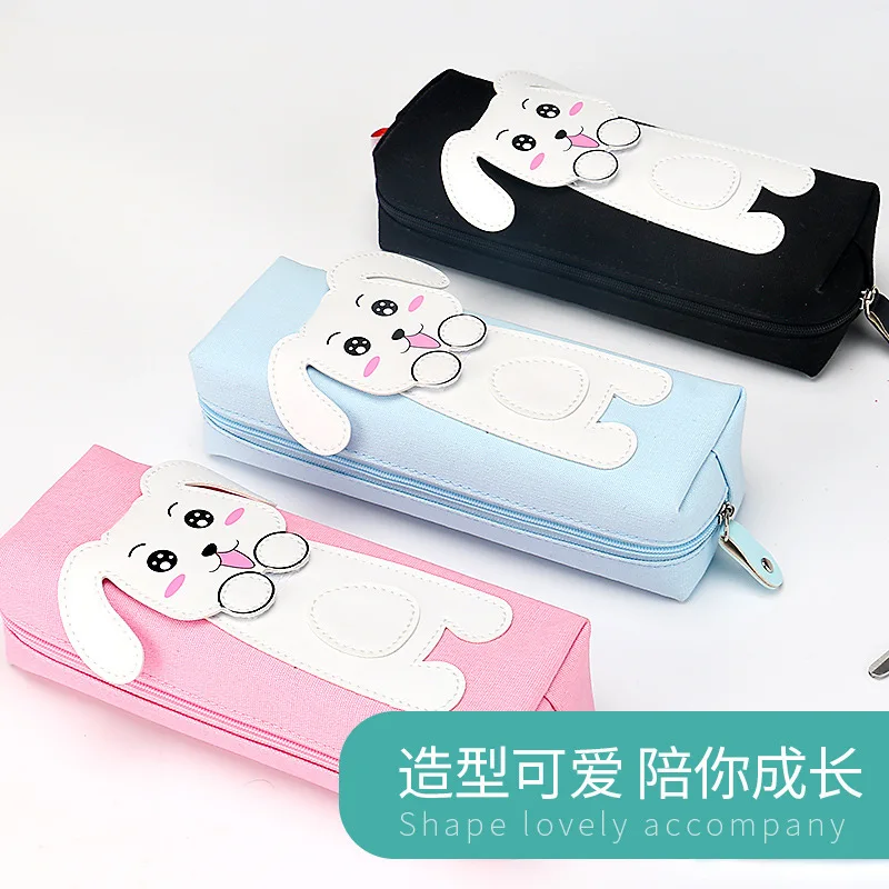 

Canvas Zippered Animal Puppy Creative Cartoon Pencilcase Kawaii For Student Pencil Case Cute Simple School Supplies Pen