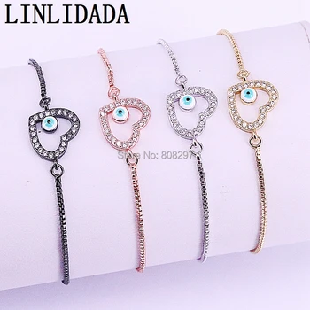 

12Pcs Micro Pave Cubic Zirconia Heart Connector Beads Bracelets in 4 colors