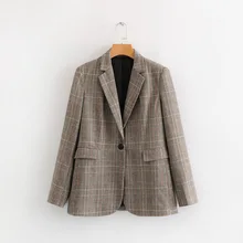 Весна и осень Повседневный модный элегантный тонкий клетчатый костюм ретро с отворотом универсальная куртка для путешествий для женщин