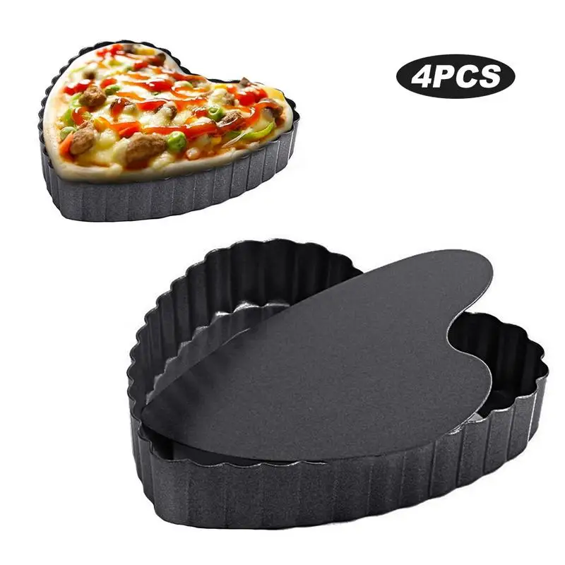 

4PCs 4 Inch Removable Bottom Quiche Pans Heart-Shaped Mini Non-Stick Pan Egg Tart Pizza Dish Kitchen Baking Mold