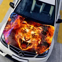 Автомобильный стиль, HD струйные наклейки на капот горящего тигра, автомобильная Водонепроницаемая защитная пленка, наклейки на животных, 135*150 см, сменная цветная пленка