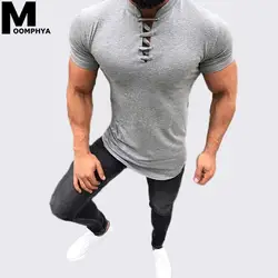 2019 Перекрестные ремешки глубокий v-образным вырезом с коротким рукавом мужская футболка уличной хип-хоп футболка для мужчин Slim Fit футболка