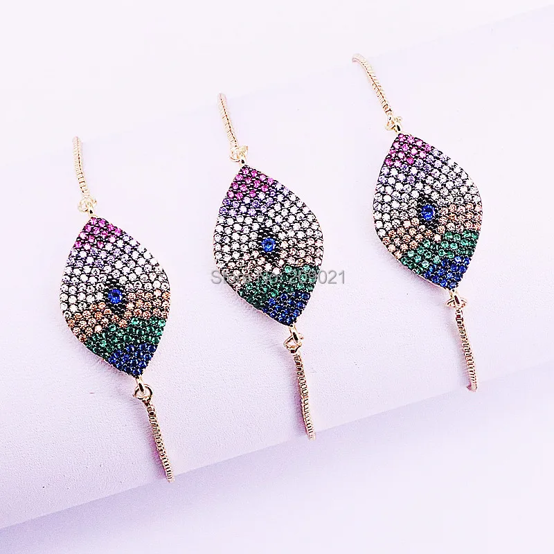 

8Pcs New Fashion Multi-color CZ Cubic Zirconia Eye Design Connector Bracelets for women Adjustable Slid Chain