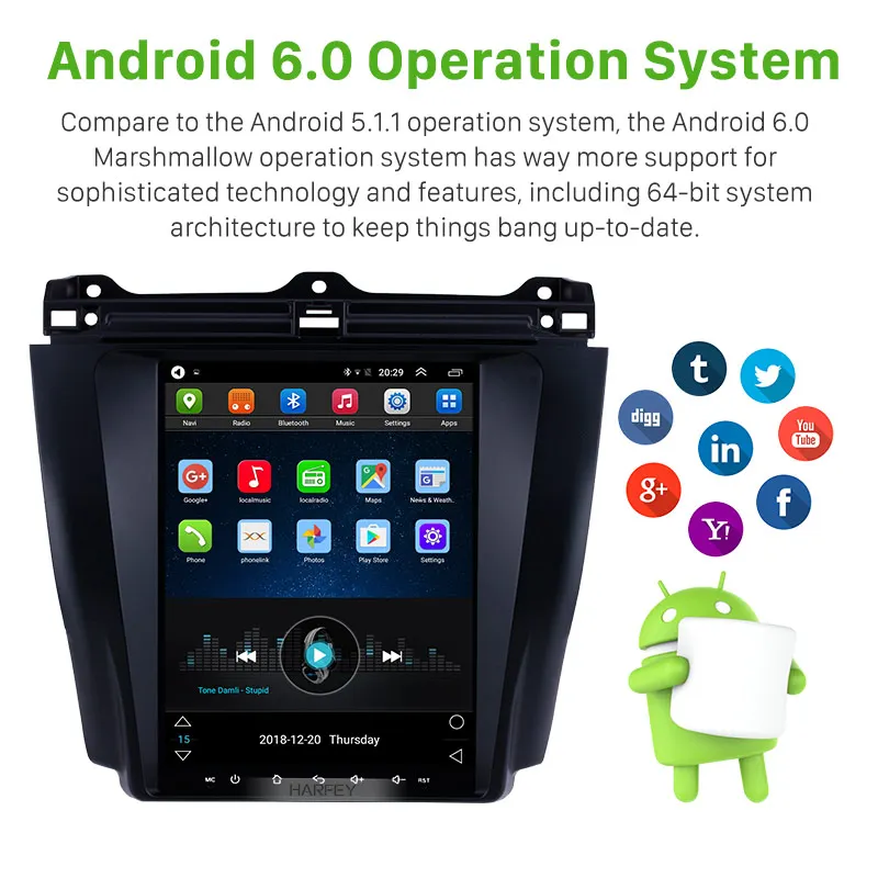 Clearance Harfey 4G LTE Multimedia Player Android 6.0 Car GPS for 2003-2006 2007 Honda Accord 7 Navi 9.7"Radio support Rearview camera DVR 1