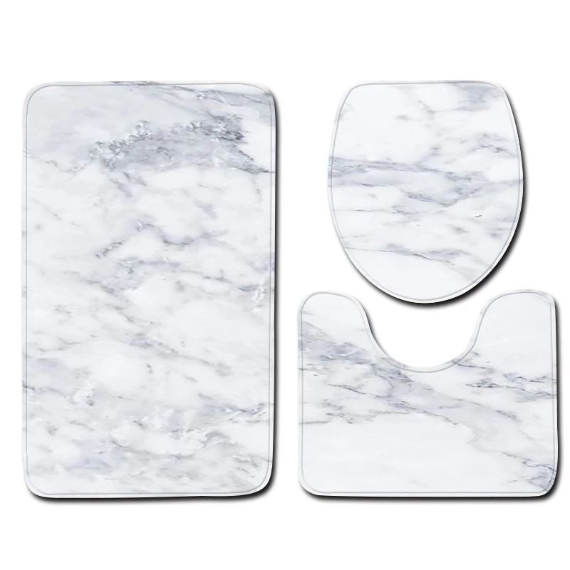 

3pcs/set Marble Pattern Polyester Bath Mat Washable Rug Toilet Lid Cover Bath Mat For Home Bathroom 45*75cm Toilet Lid Cover
