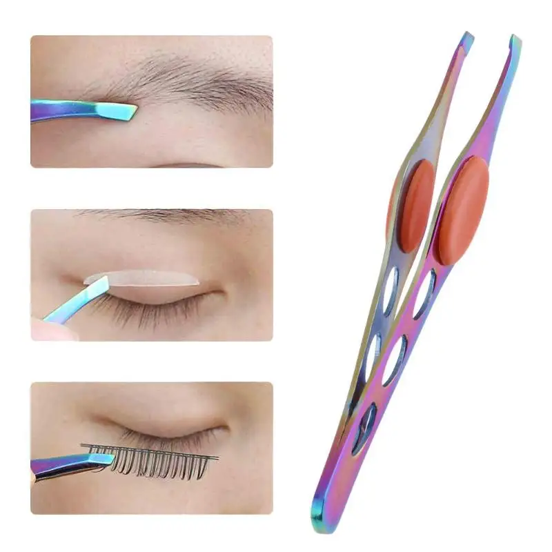 

1pc Colorful Eyebrow Tweezer Stainless Steel Eyelash Extension Tweezers Eye Hair Removal Lady Face Makeup Tools Beauty Essential