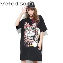 Vefadisa Весенняя женская футболка с принтом Котенка футболка с бантом и заклепками женская футболка с круглым вырезом и коротким рукавом QF040