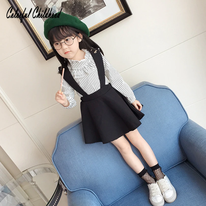 

Baby Girls Clothes Sets Ruffles Collar Shirts +suspender Dress 2 Pieces Sets Baby Autumn Fashion Stripe Princess Dress Sets 2-7y