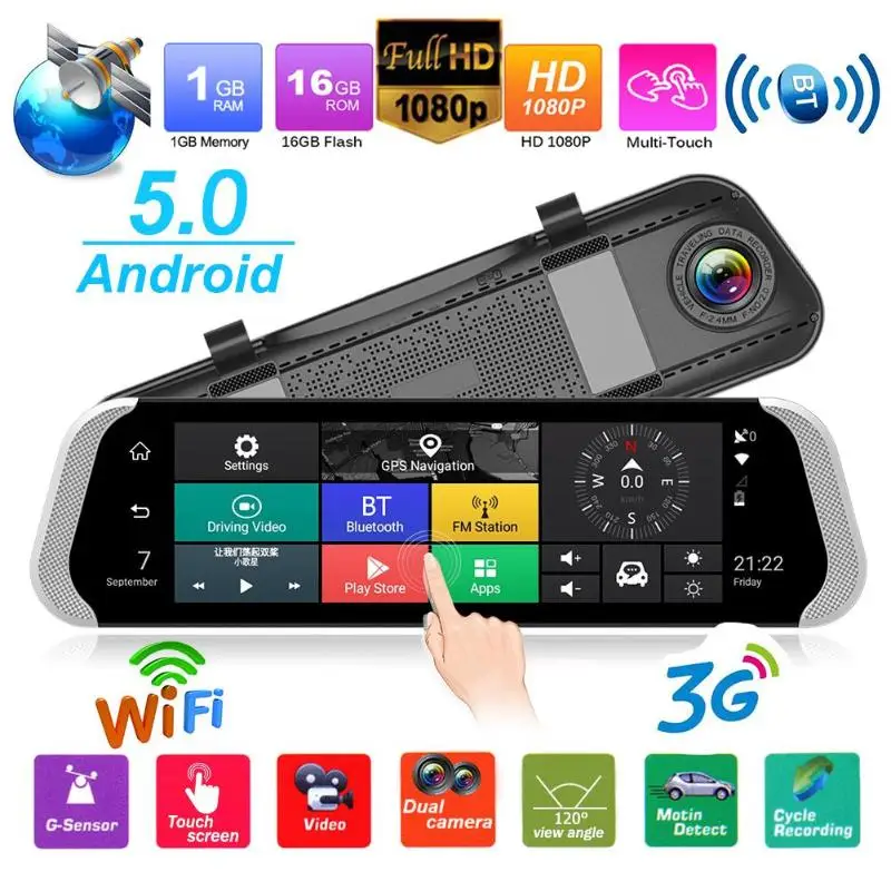 

VODOOL 3G 1080p Car DVR Dash Camera 9.35 inch Android 5.0 Rearview Mirror GPS WiFi Dual Lens Car Dash Camera Video Recorder