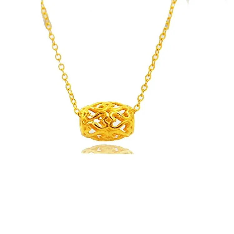 

Authentic 24K Yellow Gold Pendant Heart Pattern Tube Pendant