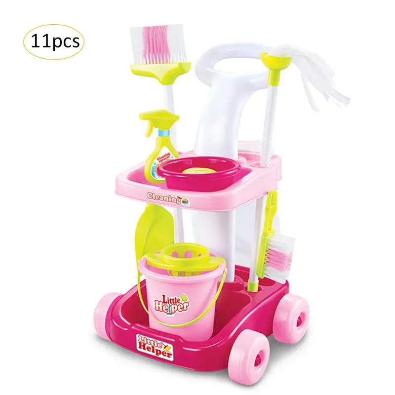 التعليمية محاكاة تنظيف أداة مجموعة مكنسة كهربائية دلو مدبرة ترولي أدوات التنظيف لعبة للأطفال