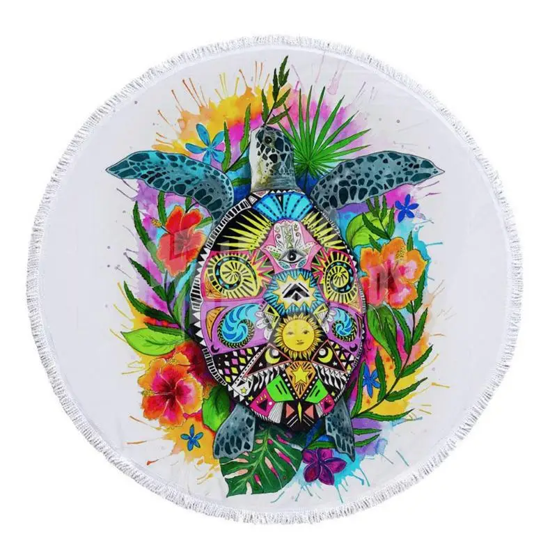 

150cm Beach Towel Camping Mat Round Quick-drying Sunscreen Beach Towel Portable Beach Mat Picnic Mat Turtles Printed