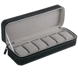 6 коробка для часов с пазами Портативный дорожный с молнией случае коллектор хранения украшений коробка для хранения (черный)