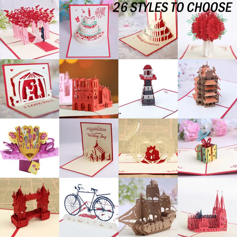 

3D Up Cards Invitations Birthday Wedding Valentine Christmas Thanksgiving Days