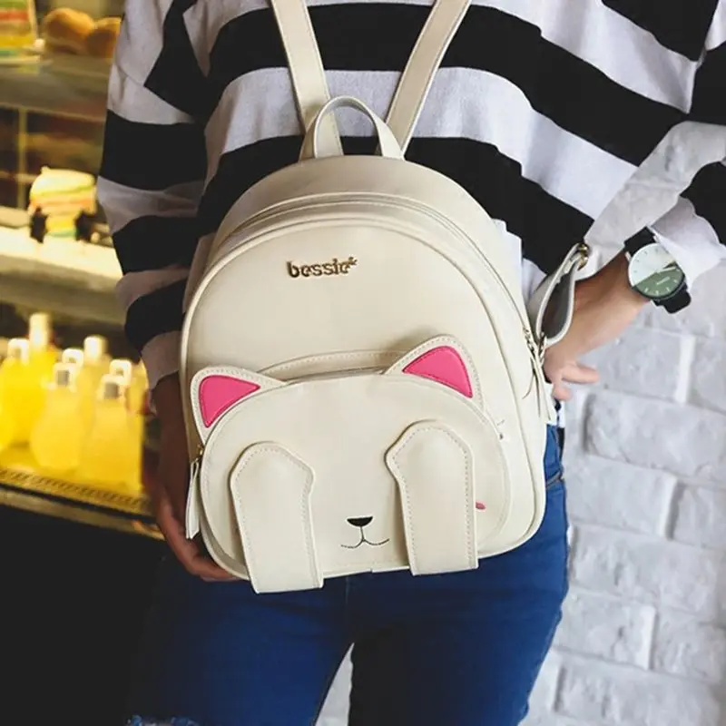 

Women Cartoon Cat Backpack Adjustable Strap Leather Backpacks For Girls Student Shoulder Travel Bag