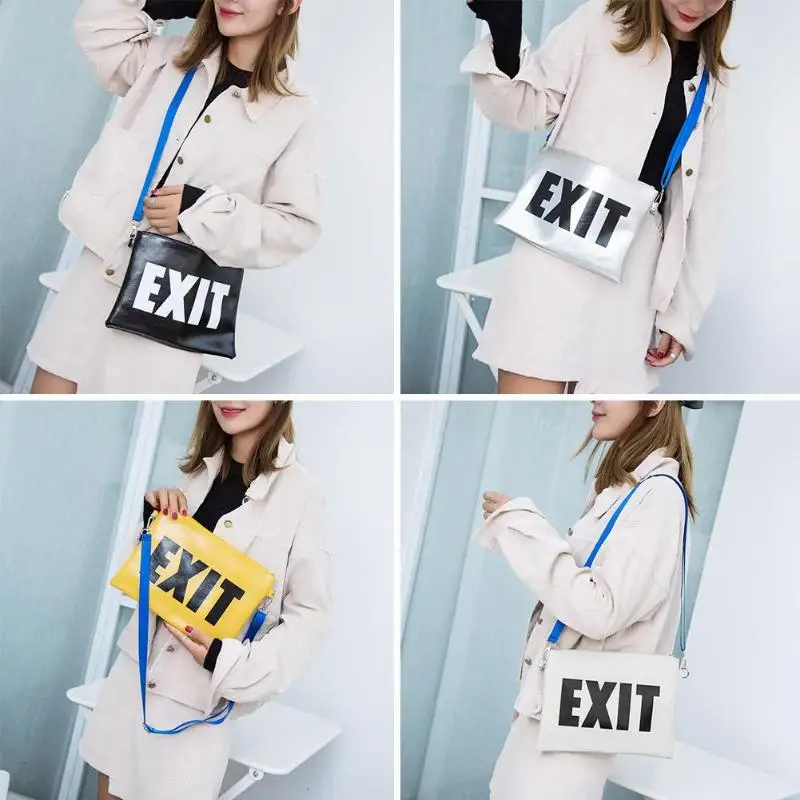 Women Messenger Bags Bolsas Feminina Simple Letter EXIT Print Leather Clutch Handbag Crossbody Shoulder Bags Brand New Lady Bag