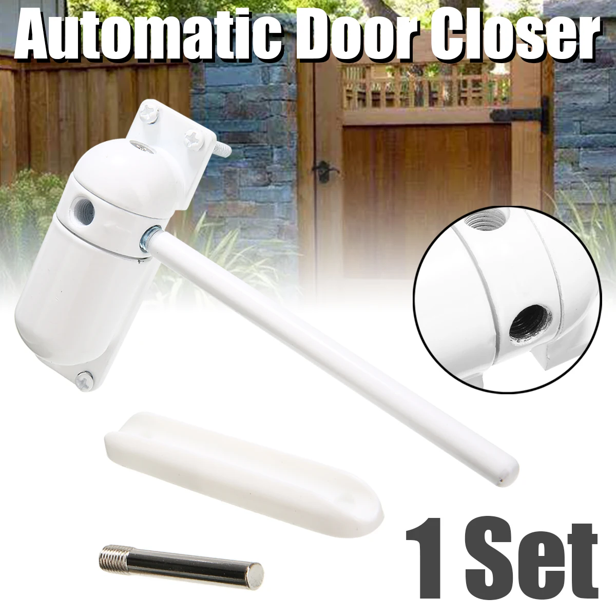 

1 Set White Automatic Gate Closer Surface Mounted Door Stops Outdoor Garden Home Use Spring Adjustable Door Closer Fire Rated