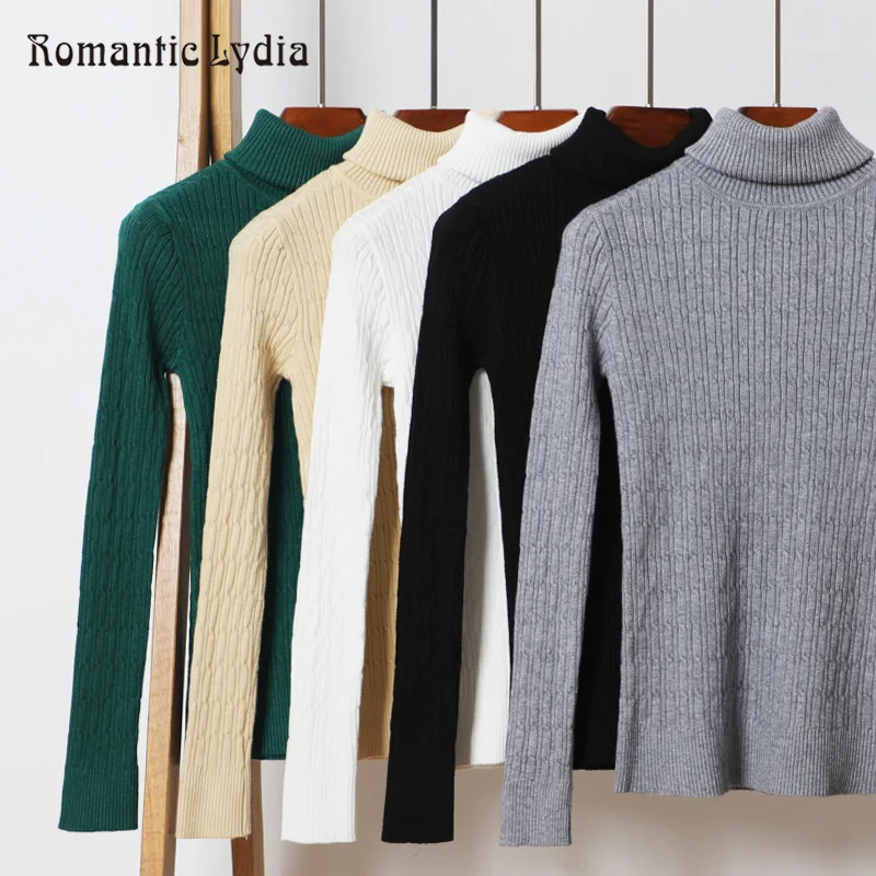 

Thick Winter Women Pullovers Sweater Knitted Elasticity Solid Color Casual Jumper Turtleneck Warm Female Sweaters 2018